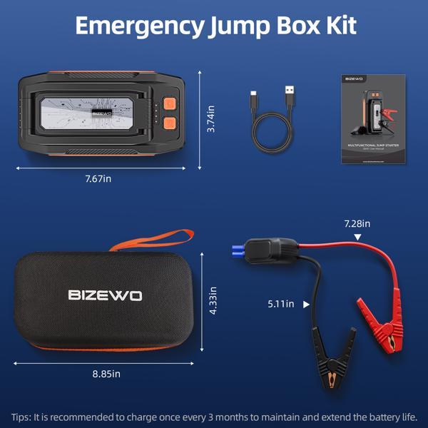 BIZEWO Car Jump Starter Battery Pack, 4000A Peak Car Battery Starter, Portable, For Up To 8.0L Gasoline Or 6.5L Diesel Engine, Prohibited Platform - Amazon - TheGadgetNexus1